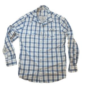 Field & Stream Mens Blue Plaid Vented Fishing Shirt Long Sleeve Roll Tab MD